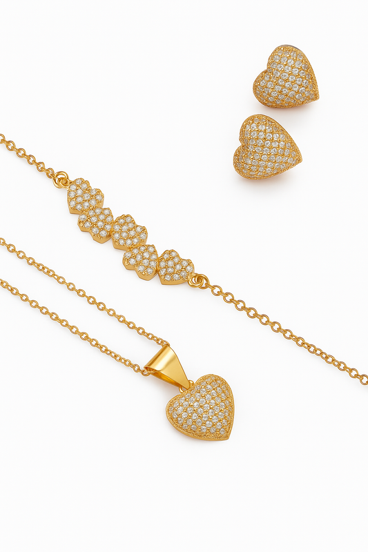 3 pcs Heart Design Jewelry Set (Necklace,Breslet,Eartops)